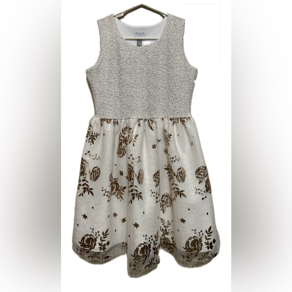 Place Gold Floral & Glitter Dress (Size 10 Girls)